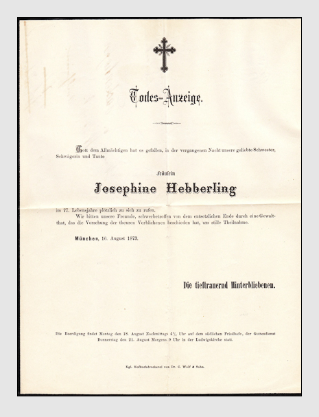 Todesanzeige für josefine von hebberling