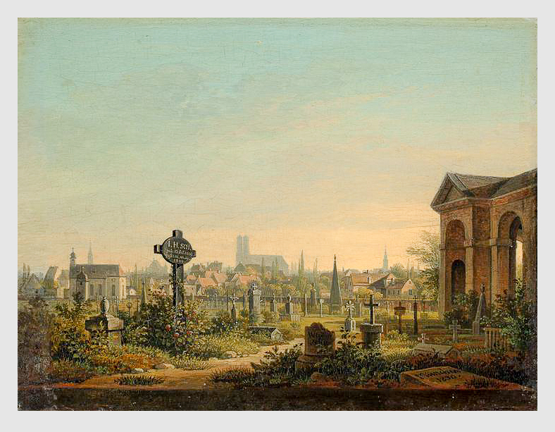 Wilhelm rudolf scheuchzer: der alte südfriedhof in münchen (1830). das grab des landschaftsmalers auf dem alten südfriedhof ist nicht erhalten [18 10 53].